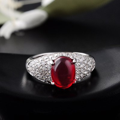 Garnet Birthstone Oval Design Silver Ring - Click Image to Close